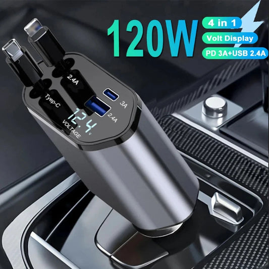 Medzone™120W Car Charger| Adapter with Retractable Cables
